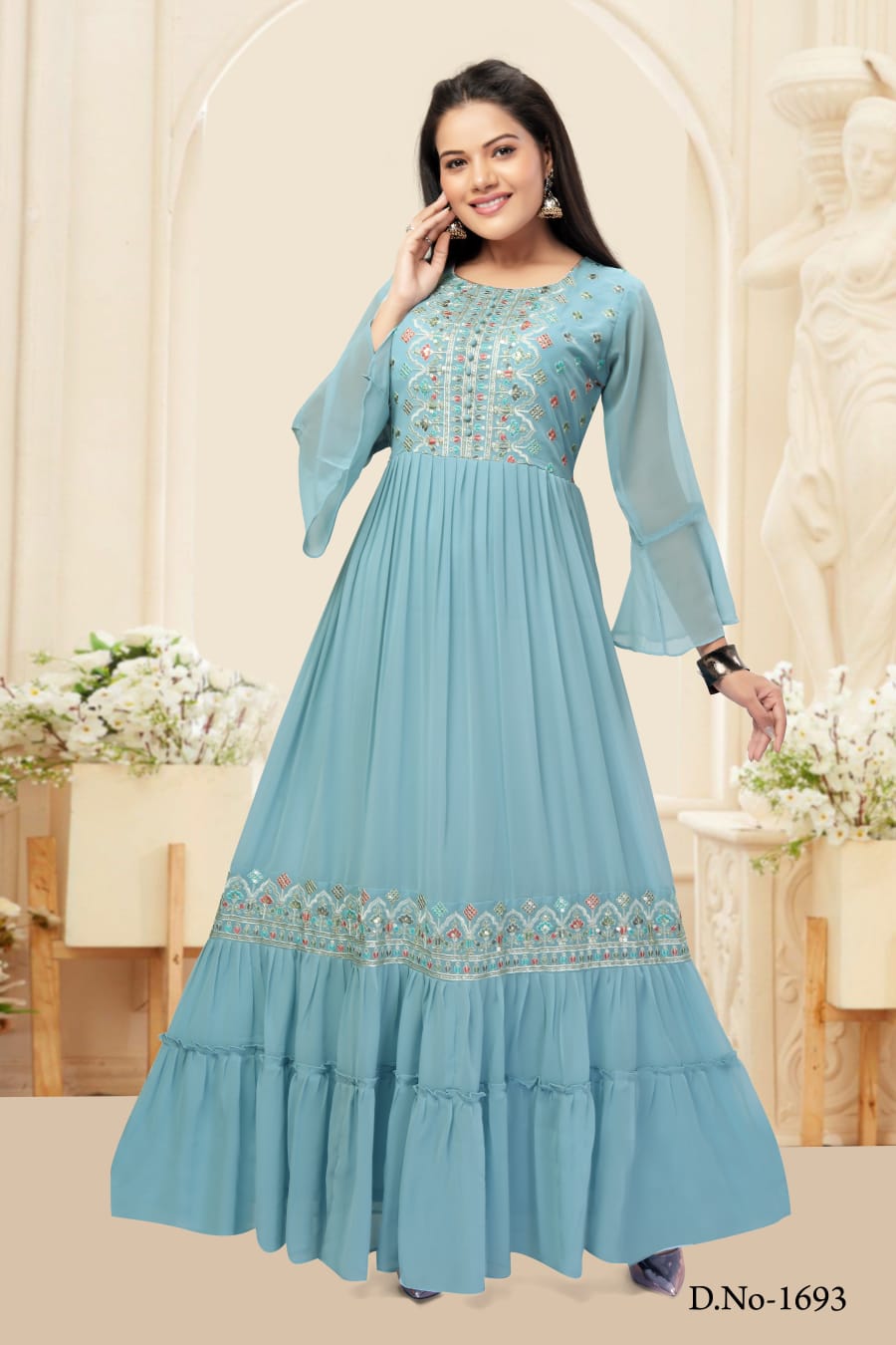 Women Thread With Zari Lining Sequence Embroidery Work Beautiful Gown –  Cygnus Fashion